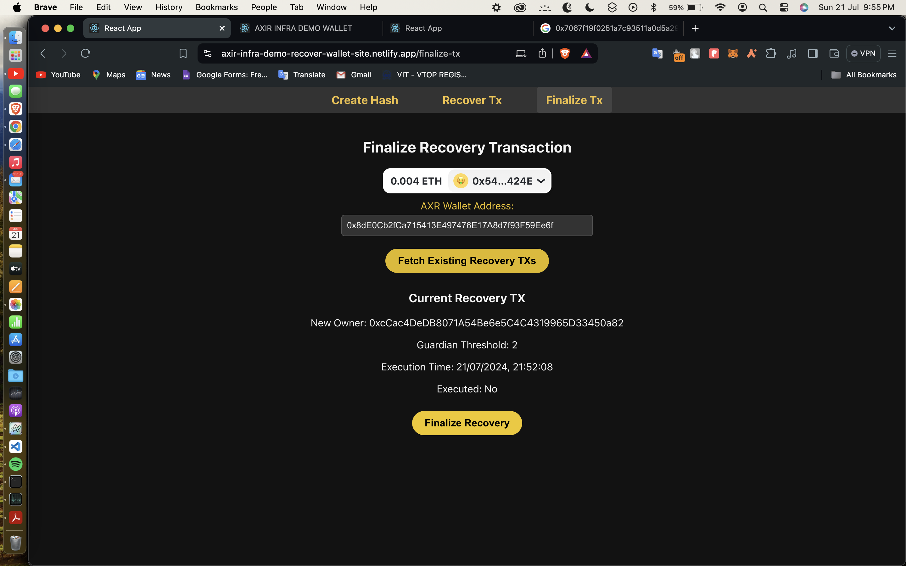 Finalize Recovery Transaction