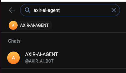 Finding the AXIR AI Bot on Telegram