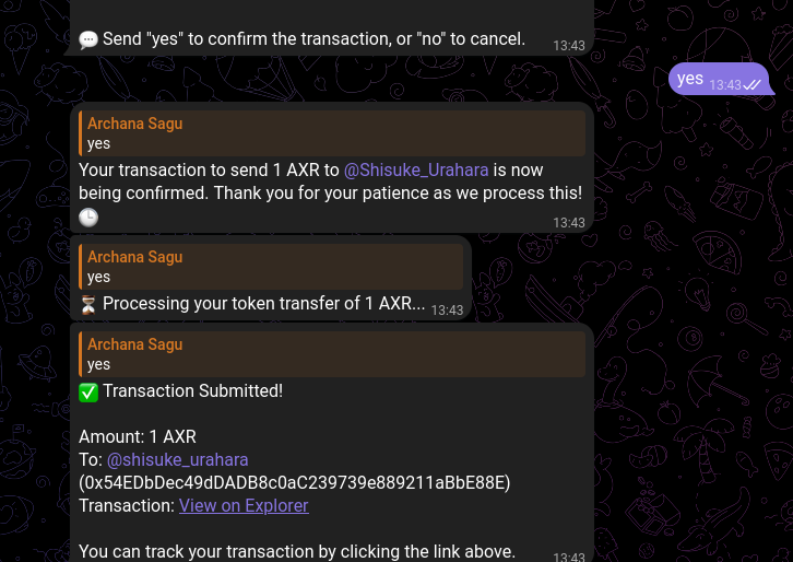 Confirming username transfer details